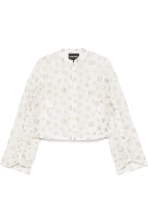 Emporio Armani Jassen, Dames, Wit, L, Witte Rits Voorkant Gedrapeerd Shirt
