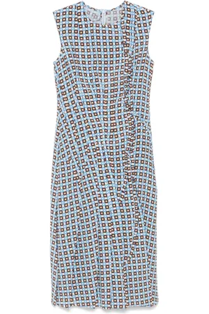 ERMANNO SCERVINO Kleedjes, Dames, Veelkleurig, M, Kleurrijke Grafische Print Jurk met Ruche