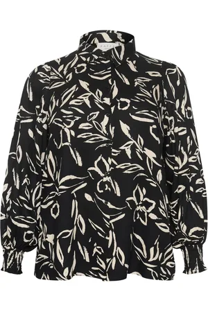 Kaffe Blouses & Shirts, Dames, Zwart, 6Xl, Bloemenoverhemdblouse zwart/zand geschilderde bloem