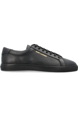 Saint Laurent Schoenen, Heren, Zwart, 42 EU, Leer, Zwarte Leren Sneakers met Gouden Logo