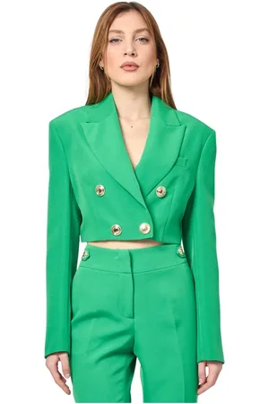 GAËLLE Jassen, Dames, Groen, M, Groene Cropped Jas met Gouden Knopen