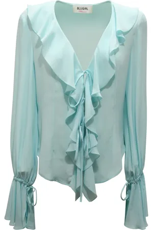 BLUMARINE Blouses & Shirts, Dames, Blauw, M, Blauwe Zijden Shirt Ra 3192 T3332
