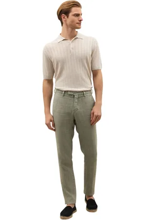 Boglioli Broeken, Heren, Groen, S, Linnen, Garment Dyed Linen straight Chinos