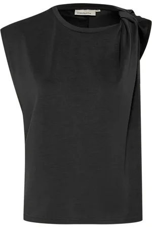 Karen by Simonsen Tops, Dames, Zwart, XS, Polyester, Elegante Meteorite Top met Knoopdetail