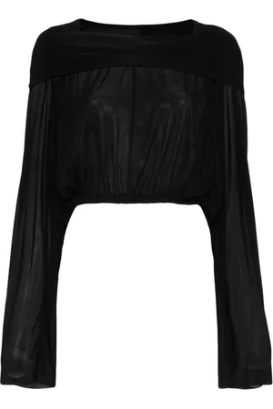 Rick Owens Tops, Dames, Zwart, ONE Size, Zwarte Dolman Mouw Semi-Transparante T-shirt