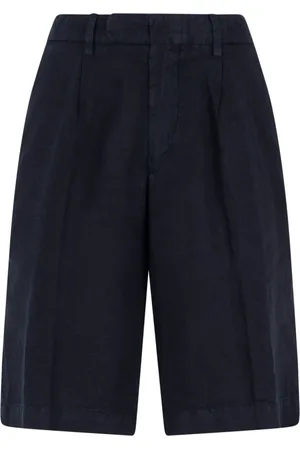 Boglioli Korte broeken, Heren, Blauw, XL, Linnen, Garment Dyed Linnen geplooide Bermuda Shorts