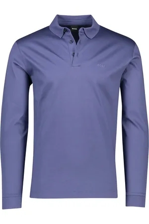 HUGO BOSS Tops, Heren, Blauw, M, Katoen, Pado Polo Shirt met Lange Mouwen en Geborduurd Logo, Blauw