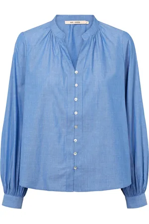 RUE de FEMME Blouses & Shirts, Dames, Blauw, 2Xl, Katoen, Lichtblauwe blouse met V-hals