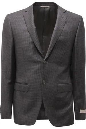 CANALI Jassen, Heren, Grijs, M, Wol, Wollen Pak Piede de Poule