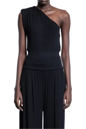 THOM KROM Tops, Dames, Zwart, M, Zwarte Vortex Off-Shoulder Mouwloze Jurk