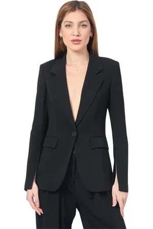 Manila Grace Jassen, Dames, Zwart, S, Leer, Elegante Zwarte Jas met Uitlopende Mouwen