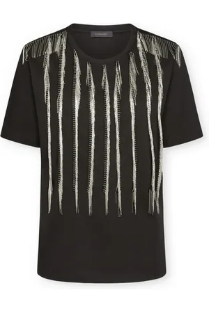 Elena Miro Tops, Dames, Zwart, 2Xl, Katoen, T-shirt met franjes