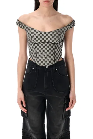 MISBHV Tops, Dames, Veelkleurig, S, Katoen, Monogram Canvas Korset Top Open Schouders