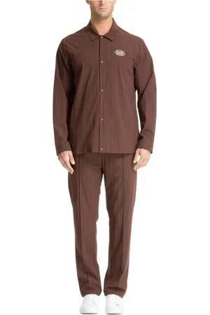 EA7 Sport, Heren, Bruin, M, Polyester, Gestreepte Snap-Button Trainingspak met Logo