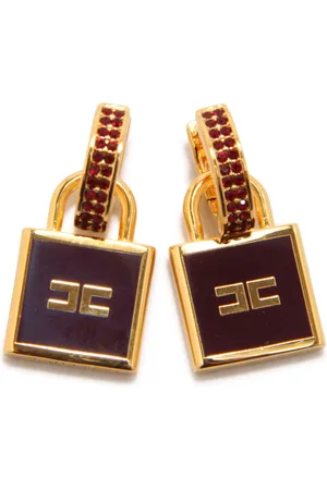 Elisabetta Franchi Accessoires, Dames, Veelkleurig, ONE Size, Leer, Gouden Hoop Oorbellen met Slot Bedels