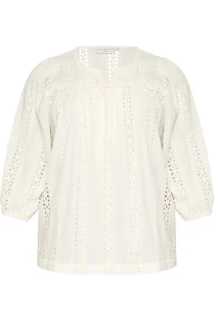 Kaffe Blouses & Shirts, Dames, Wit, XL, Katoen, Geborduurde Blouse met ¾ Mouwen