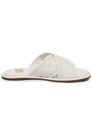 Michael Kors Schoenen, Dames, Wit, 37 EU, Gideon Slide Nappa Puffy LOG EMB