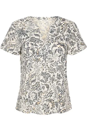 Part Two Tops, Dames, Blauw, S, Katoen, Midnight Navy Botanical Foil T-Shirt
