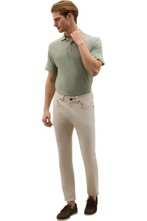 Boglioli Broeken, Heren, Wit, W33, Katoen, Gekleurde Katoen Zijden 5-Pocket Broek