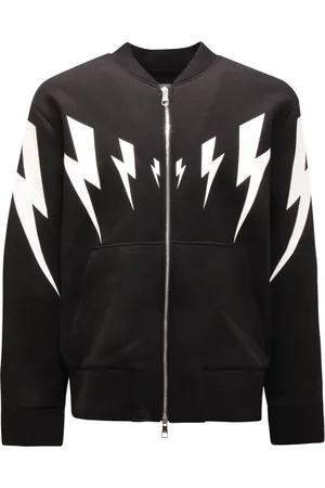 Neil Barrett Jassen, Heren, Zwart, 2Xs, Tiger Bolt Zip-Up Bomber Sweatshirt