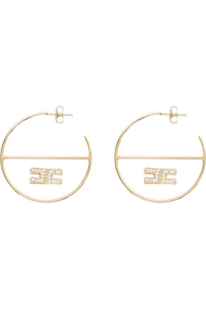 Elisabetta Franchi Accessoires, Dames, Geel, ONE Size, Hoop Oorbellen met Logo Ontwerp