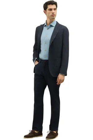 Boglioli Jassen, Heren, Blauw, S, Wol, Garment Dyed Wool Honeycomb K-Jacket