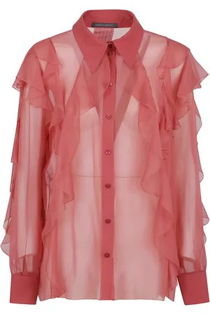 Alberta Ferretti Blouses & Shirts, Dames, Roze, S, Elegante Zijden Roze Paarse Shirt