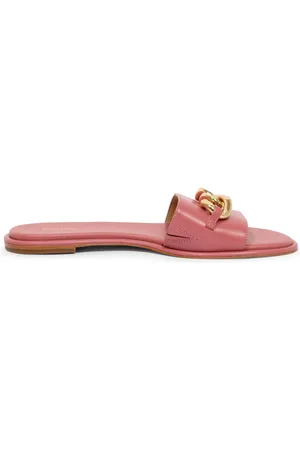 Michael Kors Schoenen, Dames, Roze, 40 EU, Roze Leren Slide Sandalen