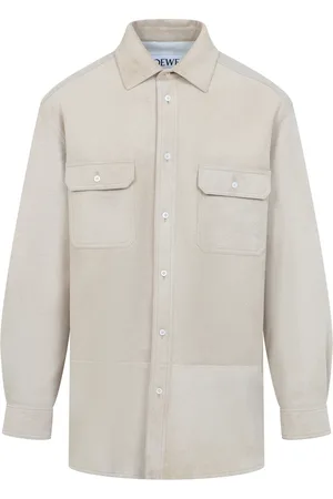 Loewe Overhemden, Heren, Wit, L, Leer, Wit Leren Overhemd Stijlvolle Stijl