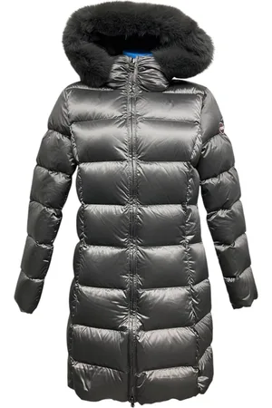 Colmar Mantels, Dames, Grijs, L, Donkergrijze middellange donsjas met bontafwerking