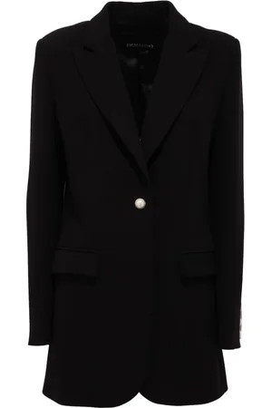 ERMANNO SCERVINO Jassen, Dames, Zwart, M, Polyester, Vintage Knoop Lang Jas