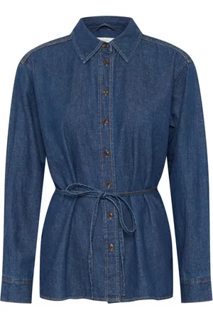 INWEAR Blouses & Shirts, Dames, Blauw, XS, Denim, Blauwe Denim Shirt met Riem