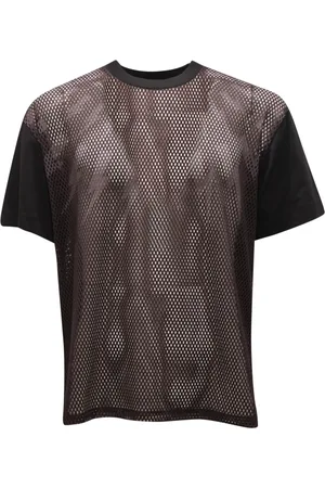 Neil Barrett Tops, Heren, Zwart, M, Katoen, Fairisle Thunderbolt Mesh T-Shirt