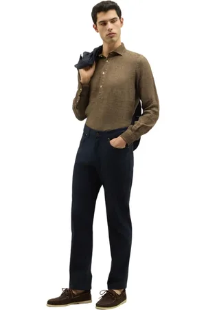 Boglioli Broeken, Heren, Blauw, W33, Katoen, Gekleurde katoen zijde 5-pocket broek
