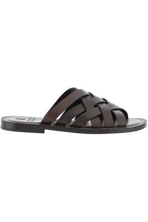 Brunello Cucinelli Schoenen, Heren, Bruin, 41 1/2 EU, Leer, Geweven leren sandalen met blokhak