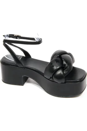 Jeffrey Campbell Schoenen, Dames, Zwart, 37 EU, Gevlochten zwarte sandalen met 6 cm hak
