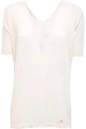 Woolrich Tops, Dames, Wit, S, Linnen, Linnen Crew Neck Ivoor Shirt
