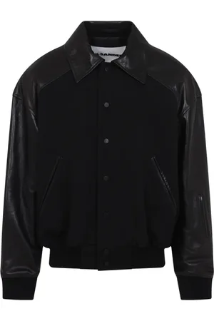 Jil Sander Jassen, Heren, Zwart, M, Wol, Luxe wollen en leren jas