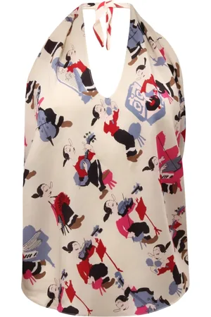 Moschino Tops, Dames, Veelkleurig, S, Zijden foulard top gemaakt in Italië