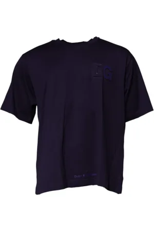 Dolce & Gabbana Tops, Heren, Blauw, 2Xl, Katoen, Navy Blauw Logo Katoen Crew Neck T-shirt