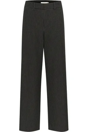 Gestuz Broeken, Dames, Zwart, S, Pinstripe Straight-Leg Broek Zwart