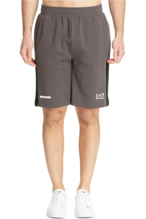 EA7 Korte broeken, Heren, Bruin, M, Katoen, Trekkoord Track Shorts met Logo Zakken
