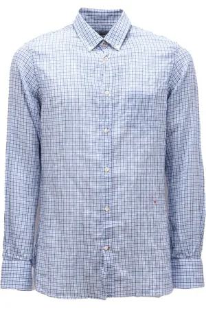 Dondup Overhemden, Heren, Blauw, M, Katoen, Geruite Hemd Lichtblauw Katoen