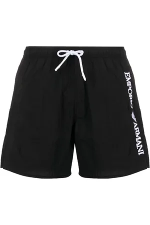 Emporio Armani Badkleding, Heren, Zwart, S, Zwart zee kleding met logo borduurwerk