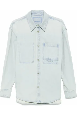 WOOYOUNGMI Overhemden, Heren, Blauw, M, Denim, Lichtblauwe Button-Up Overhemd Lange Mouwen