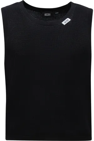GCDS Tops, Heren, Zwart, S, Open Gebreide Tanktop in Zwart