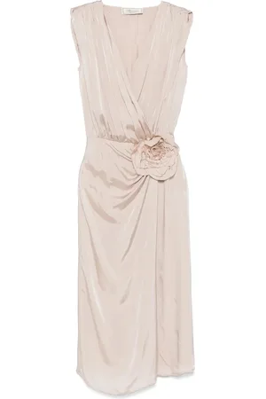 BLUMARINE Kleedjes, Dames, Roze, S, Roze Bloemen V-hals Mouwloze Jurk