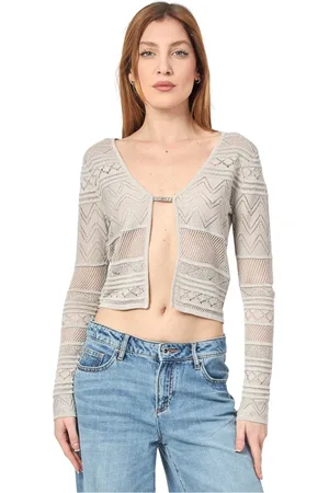 Guess Truien, Dames, Grijs, S, Zilveren Cardigan met Textuur Gebreid