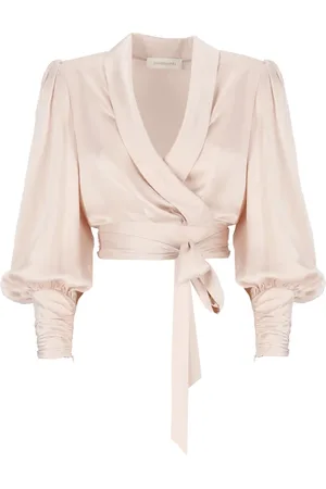 ZIMMERMANN Blouses & Shirts, Dames, Roze, S, Roze Zijden Top met V-Hals