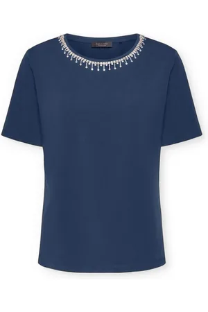 Elena Miro Tops, Dames, Blauw, M, Katoen, Geborduurd T-shirt